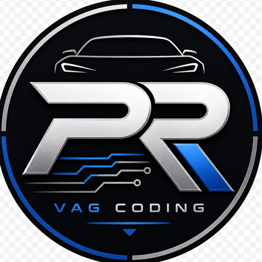 Logo PR Reis Coding com silhueta automotiva